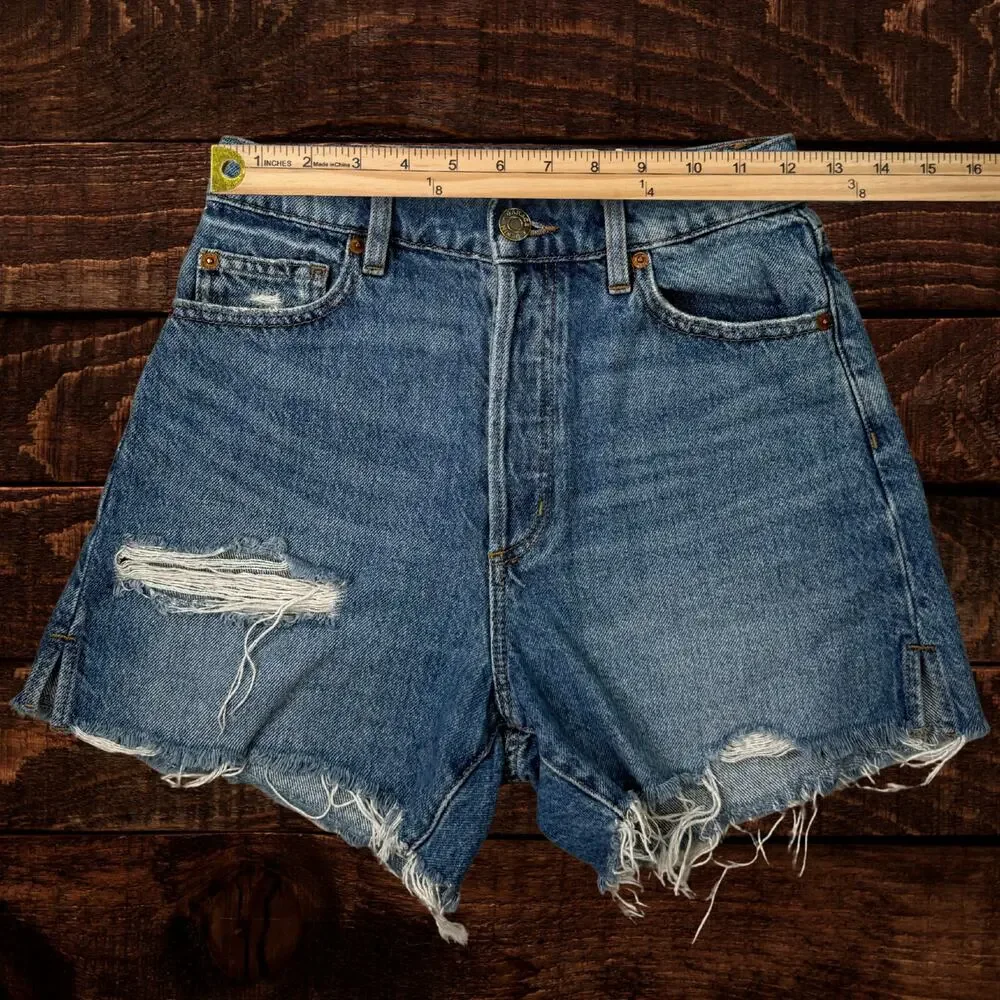 Garage High Waisted Distressed Denim Vintage Cut Off Shorts Medium Wash 0